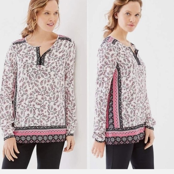 J.Jill Floral Border Print Long Sleeve Boho Blouse Size XL - Picture 1 of 5